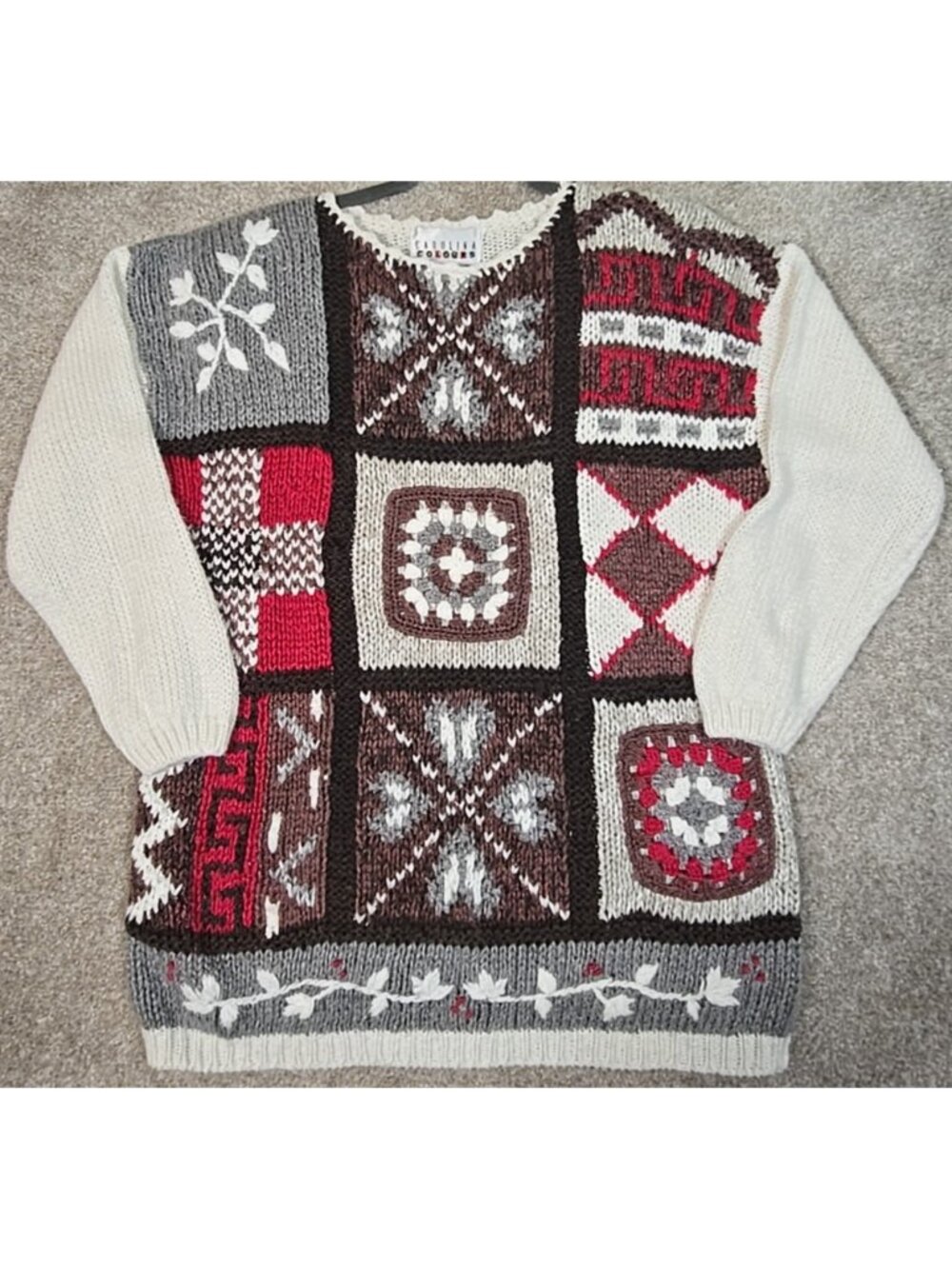 Carolina Colours Vtg Patchwork Granny Square Blocks Pullover Sweater Women's M